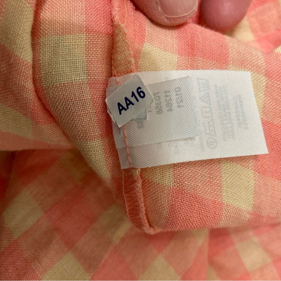 Lou & Grey Linen Gingham Shirtdress Women XSP V-neck Pockets pink & tan check - Picture 9 of 10